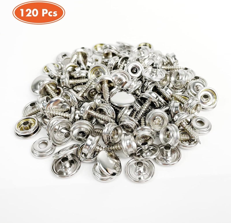 HAPDEN 120 Pcs Snap Buttons,Snap Fasteners Kit 15mm Stainless Steel Snaps Marine Grade Boat Canvas Snaps,3/8" Socket Metal Snaps for Clothing Leather Boat Cover Fabric - Image 2